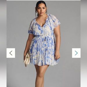 By Anthropologie V-Neck Ruffle-Sleeve Pleated Dress